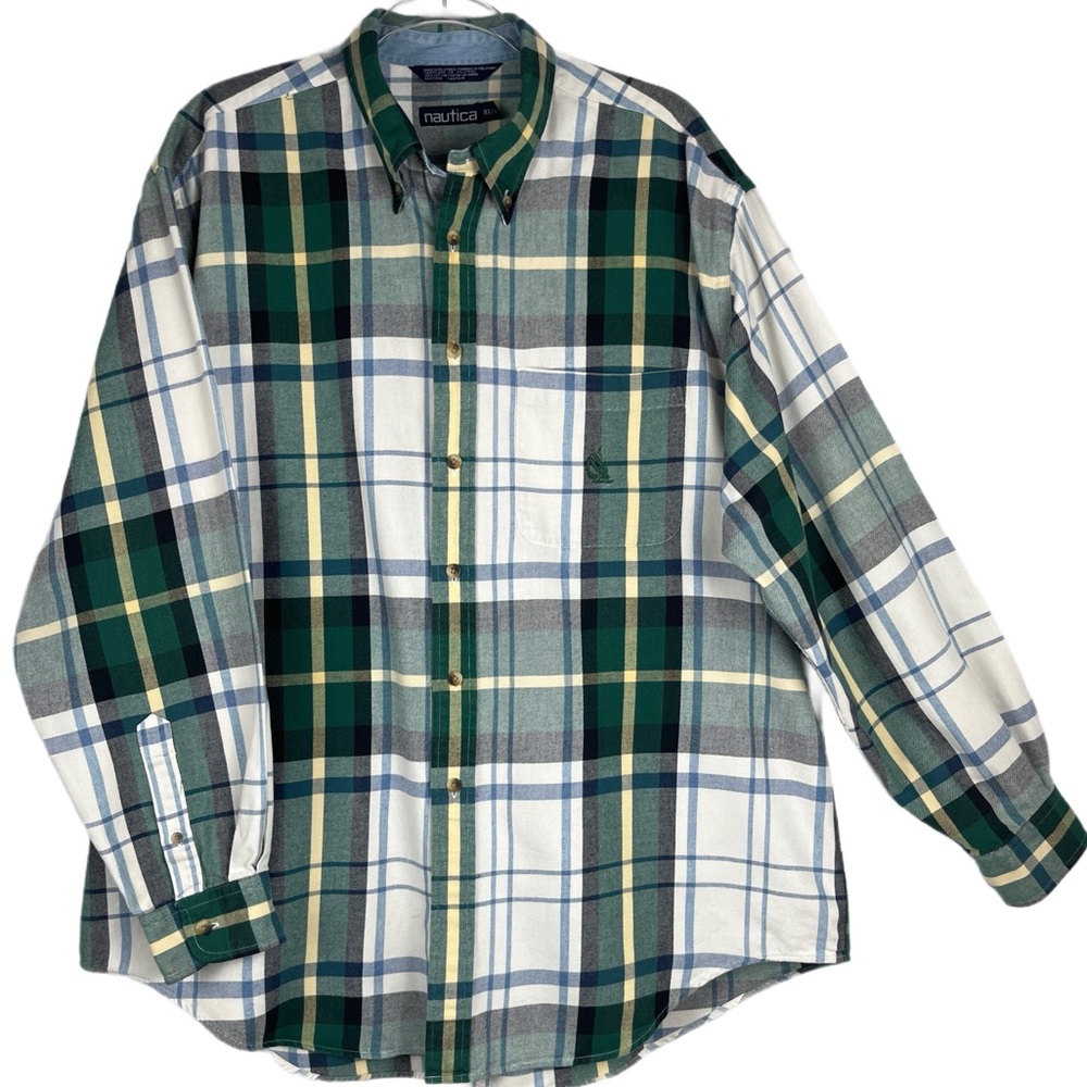 Nautica Men's Green Plaid Long Sleeved Shirt | XL